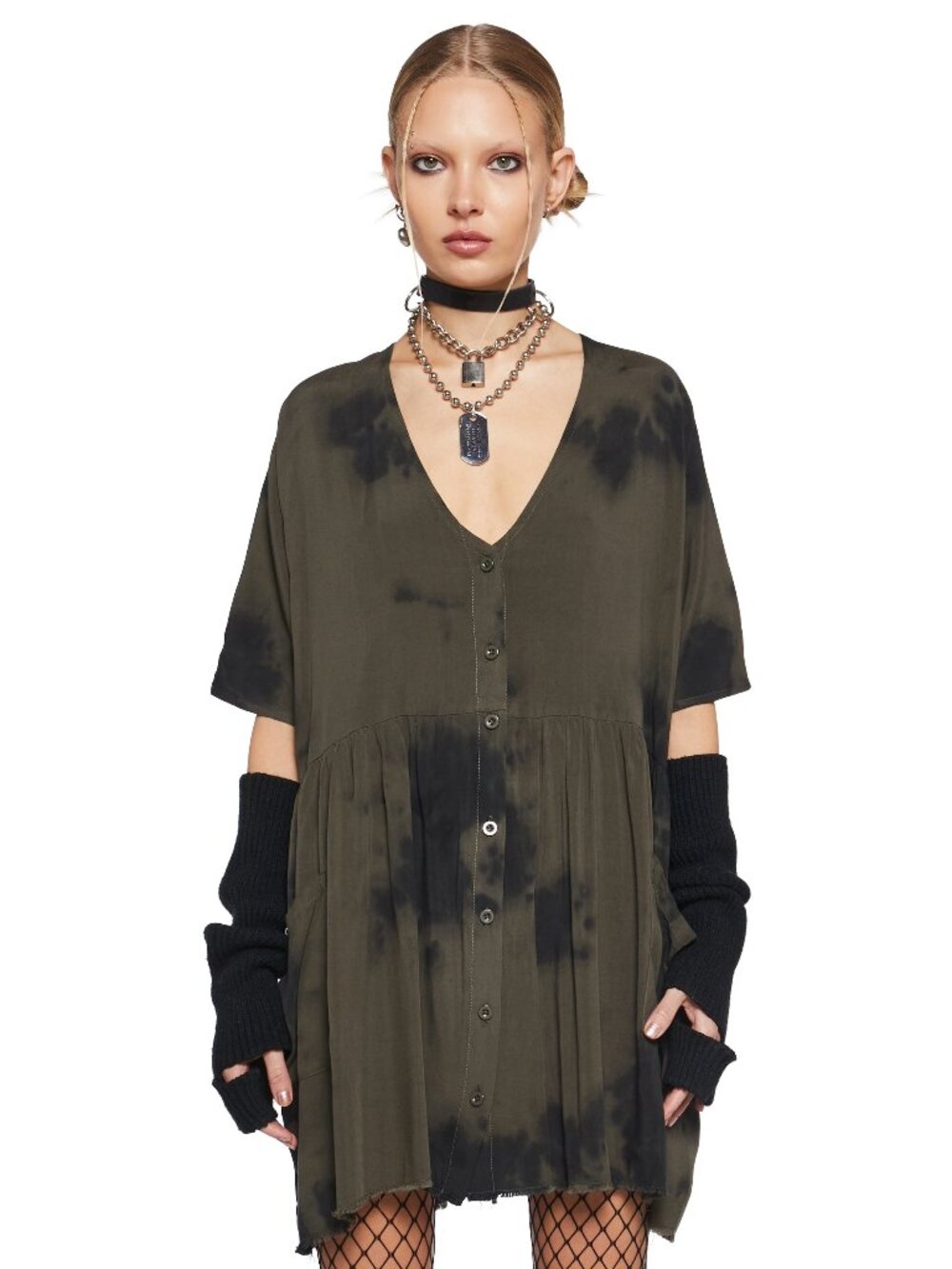 Dolls Kill Current Mood Not Your Babydoll Tie Dye Dress, Green/Black XXL, NWOT